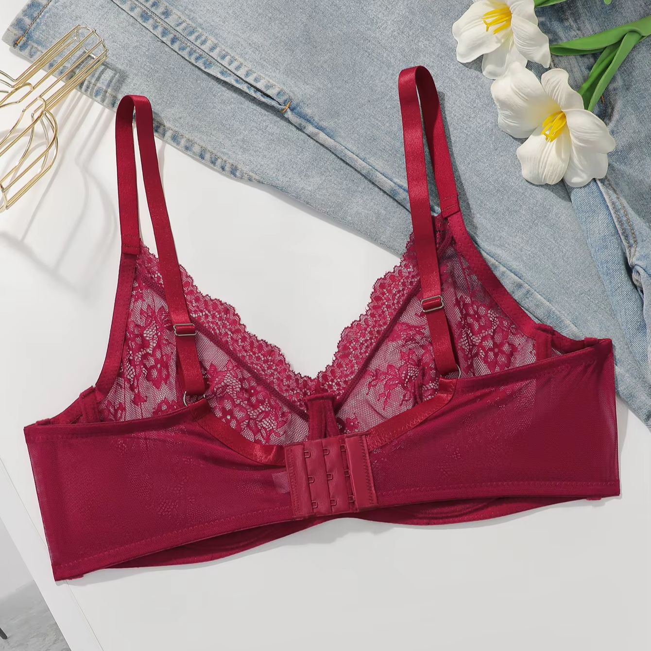 Women Plus Size Red Lace Sheer - Full Coverage Bra review and price
